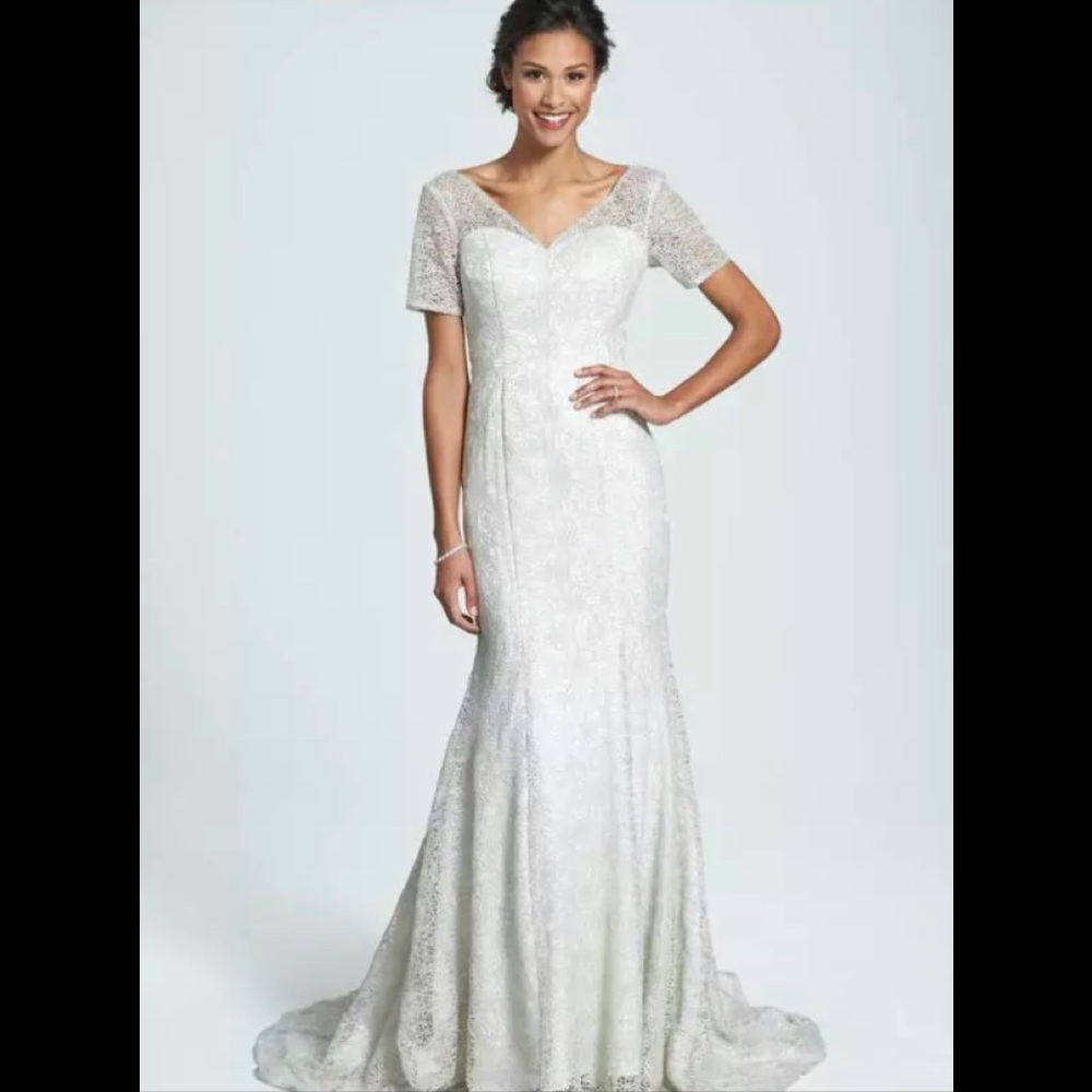 Olia zavozina metallic lace trumpet wedding gown